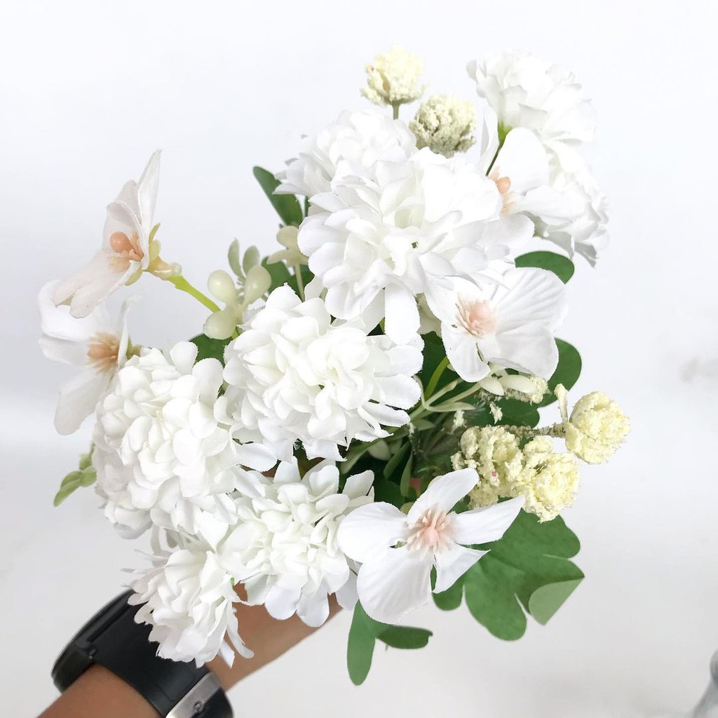 BUNGA POMPOM DAISY - bunga plastik palsu artificial home decor shabby chic-putih