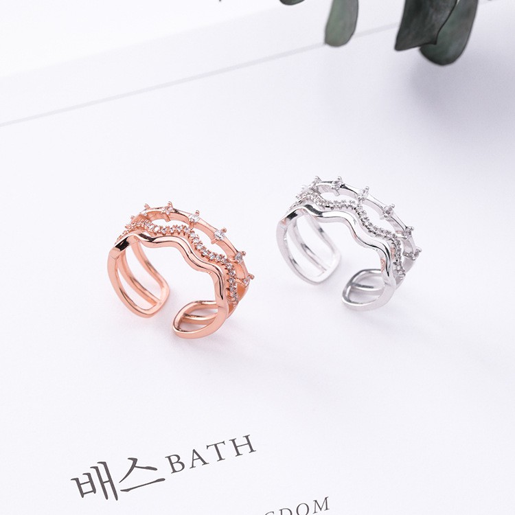 XiaoboACC Korean Version Three-layer Opening Zircon Ring Cincin