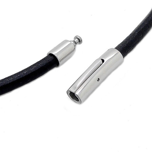 Hu Hu Hu Hu Hu Alat Bantu Pasang Kacamata♡ Kalung Strap Kulit Imitasi Liontin Bahan Stainless Steel Desain Gembok Bulat Warna Hitam Untuk Pria