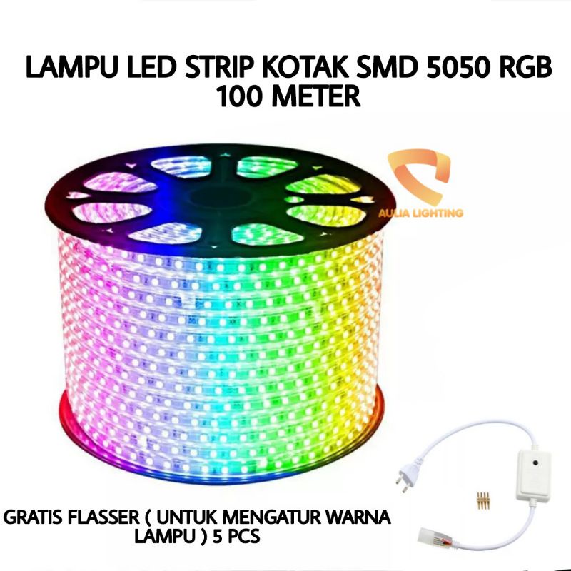 LAMPU LED SELANG SMD 5050 RGB 100M WARNA WARNI MULTICOLOR FULL COLOR AC 110V - 220V HIAS  STRIP UNTUK PLAFON WATERPROOF POHON 100 METER