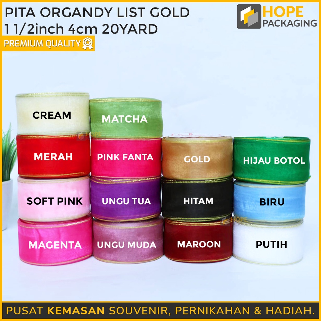 

[20 Yard] 1 1/2inch 4 CM Pita Organdi List Gold/ Souvenir Hadiah Gift Aksesoris Kotak Hampers