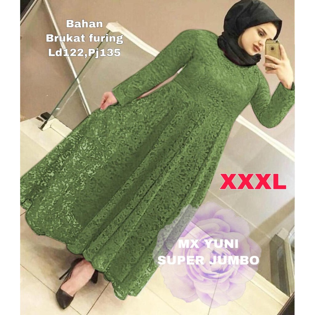 MAXI DRESS YUNI BRUKAT JUMBO rD / MAXI DRESS BRUKAT READY 3 UKURAN