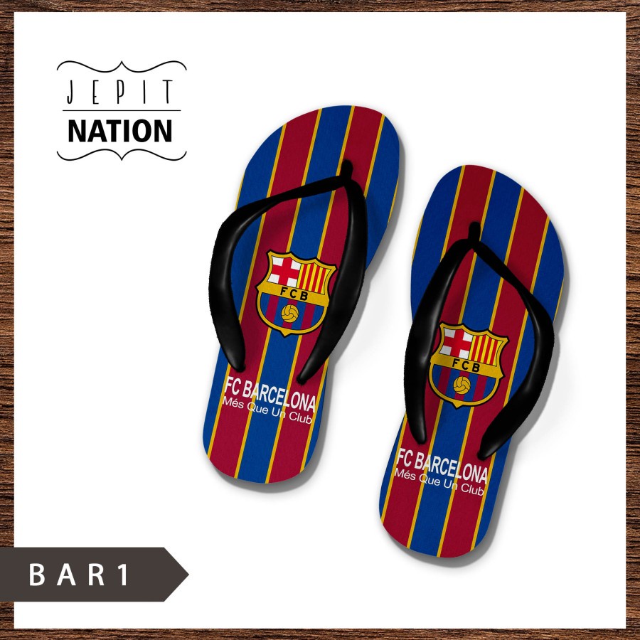 SANDAL SENDAL CEWE WANITA JEPIT FLIP FLOP SEPAK BOLA BARCA BARCELONA