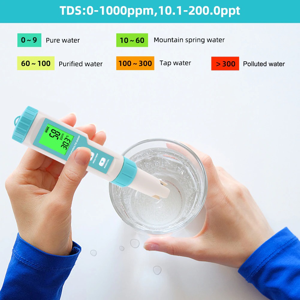 C600 Alat Ukur Kualitas Air 7in1 PH TDS EC ORP Salinity SG Temperature Water Tester C-600