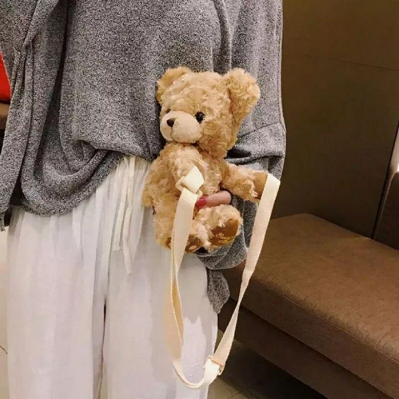 Tas Beruang Selempang Fashion Dewasa &amp; Anak Karakter Bulu Teddy Bear Premium