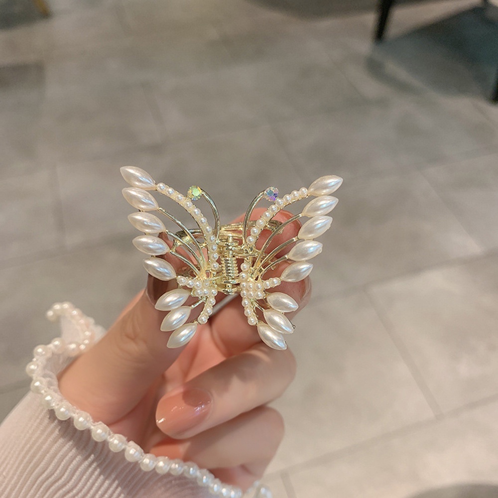 Jepit Rambut Bentuk Butterfly Kepiting Aksen Mutiara Gaya Korea Untuk Wanita