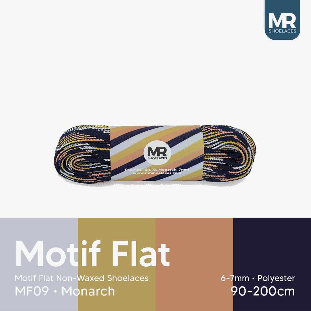 MR Shoelaces MF09 Monarch Tali Sepatu Motif Flat Gepeng 100200cm - Premium Shoelace Lebar 6-7mm