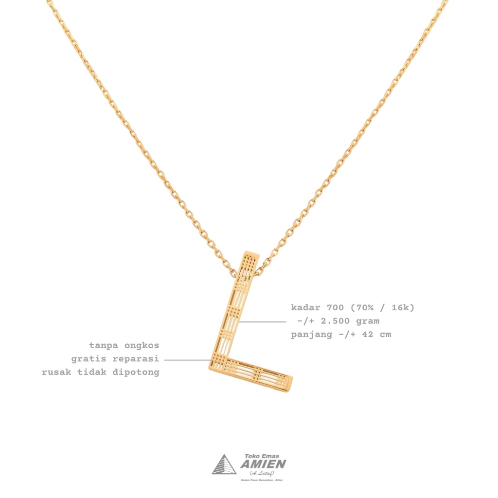 Toko Emas Amien Kalung Emas UBS Kadar 700 (70% / 16K) 2.500 Gram - Kalung Alpha Bold Huruf Letter L
