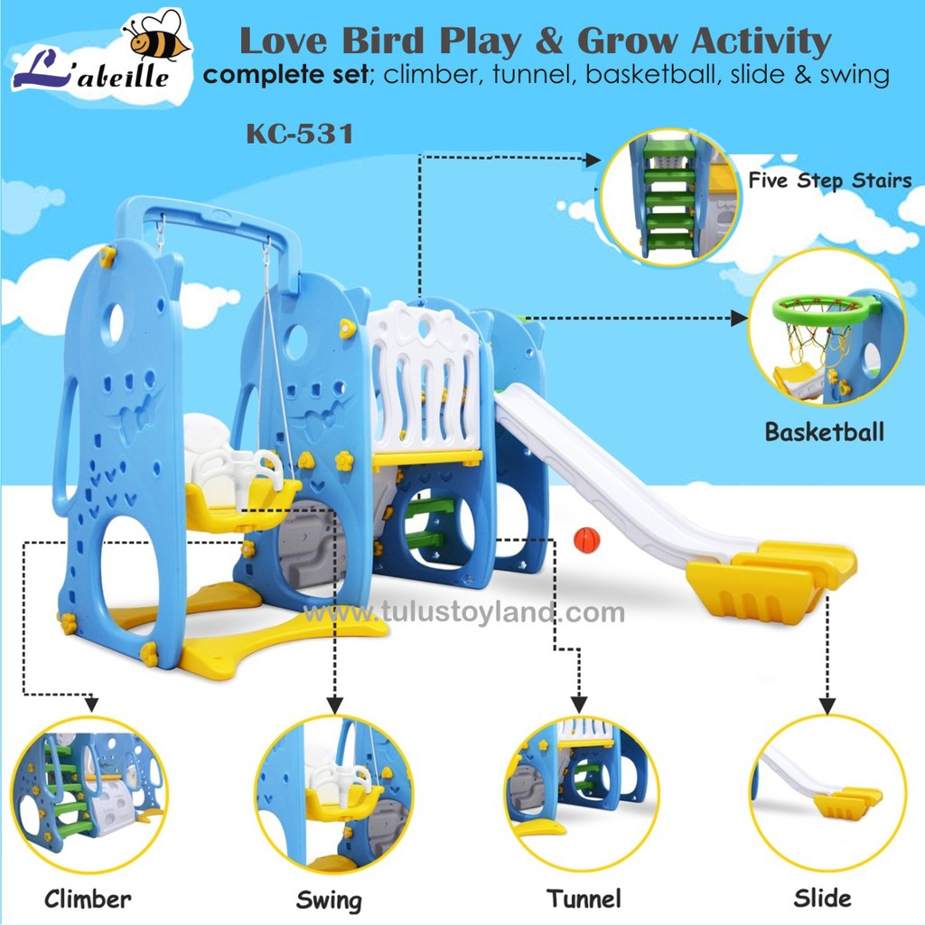 Perosotan Labeille Love Bird Play Grow Activity Slide Swing Climber Terowongan Mainan ayunan panjat