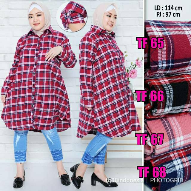 Tunik flanel jumbo/tunik flanel/tunik jumbo/tunik kotak kotak/tunik/tunik kemeja/tunik terbaru/tunik