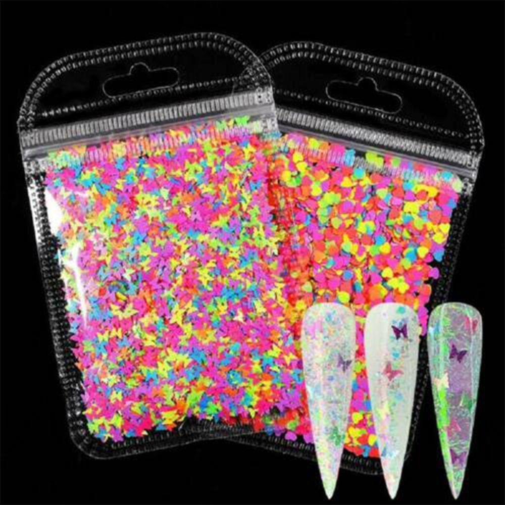 Top Fluorescence Nail Sequin 3D Neon Manicure Alat Nail Art Bentuk Kupu-Kupu