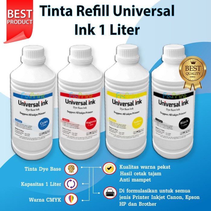 Tinta Printer 1 Liter Universal Ink Refill Cartridge Printer Canon iP2770 MP287 TS307 MX497 HP 2135