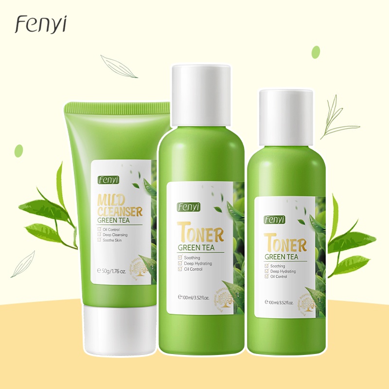 Fenyi Green Tea Toner Wajah Krim Kontrol Minyak Mengencangkan Pori-pori Pelembab Meratakan Warna Kulit 3 pcs