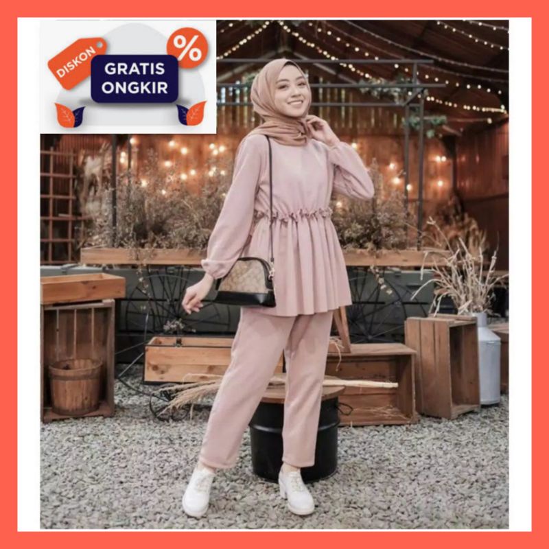 Setelan set pakaian baju celana tunik remaja muslim wanita model pesta premium cantik murah elegan p