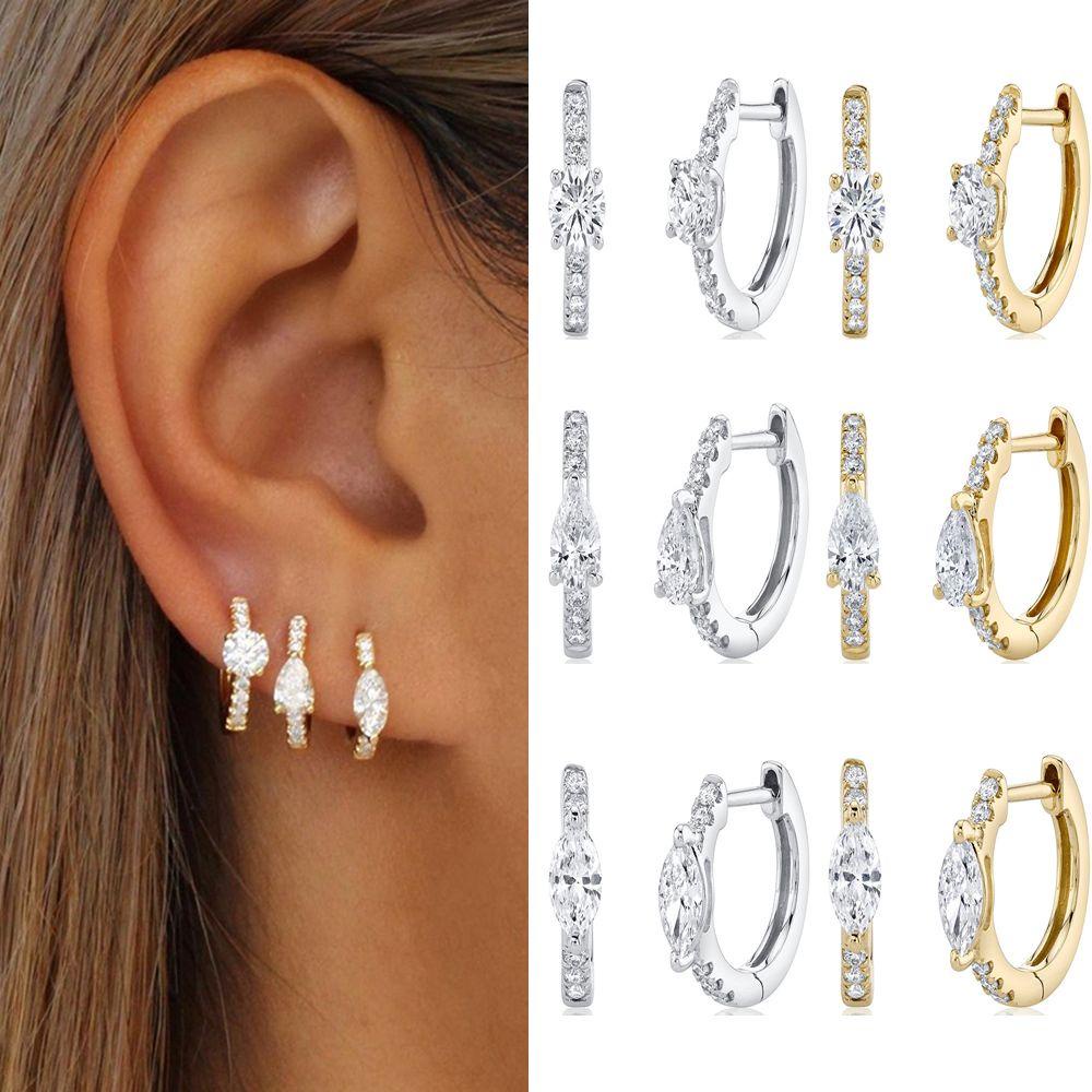 Preva Huggie Hoop Earrings Fashion Cubic Zircon Perhiasan Hadiah Lingkaran Bulat Geometris