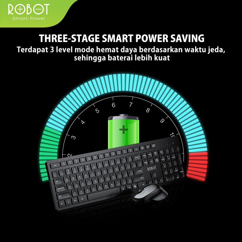 ROBOT KM4000 Wireless Keyboard and Mouse Combo Silent Key Black - Garansi Resmi 1 Tahun