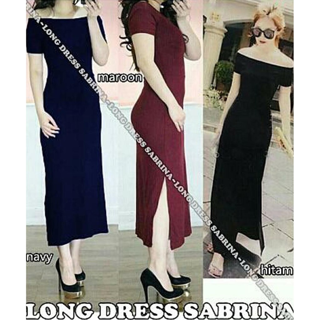 Recommended Bc- Long Dress Sabrina Baju Pesta Wanita Navy Maroon Hitam Elegan Casual Lucu Imut