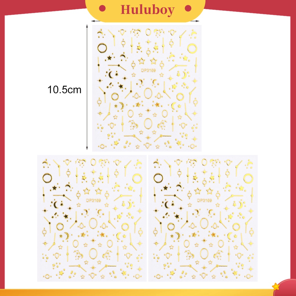 Huluboy Huluboy♡ 3pcs / Set Stiker Kuku Motif Geometri Ultra Tipis Anti Pudar Untuk Dekorasi Manicure / Nail Art