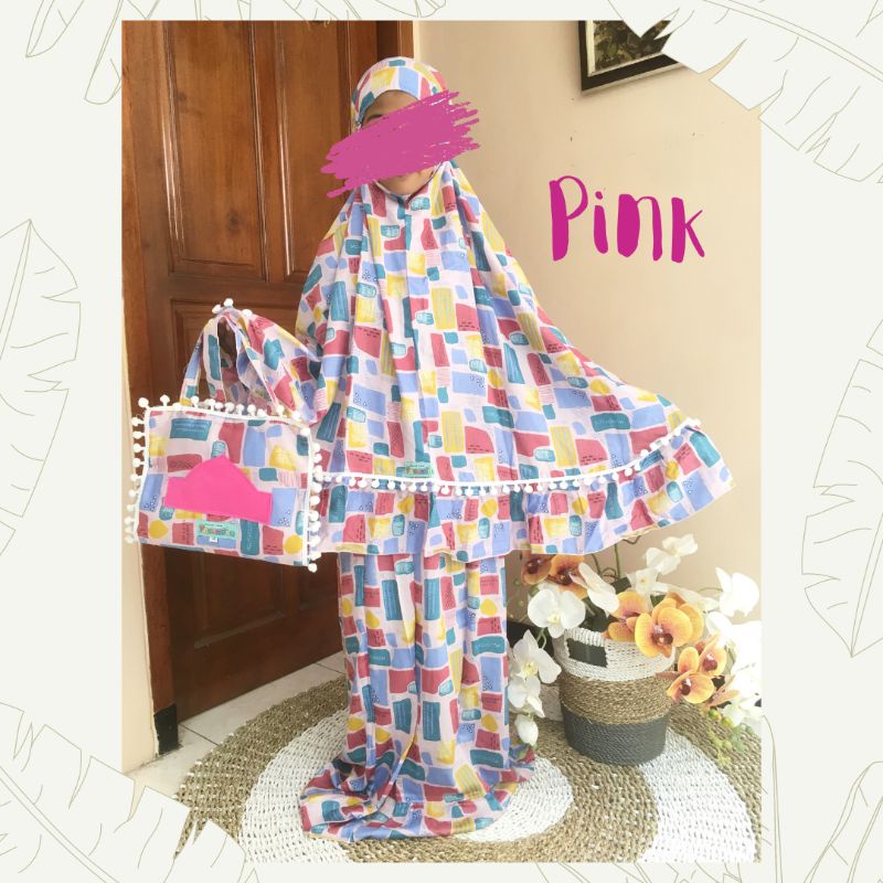 MUKENAH SAJADAH LIPAT ANAK vol. 2 & vol. 3|| MUKENAH RAYON ANAK || MUKENAH ANAK MURAH-Pink motif patch