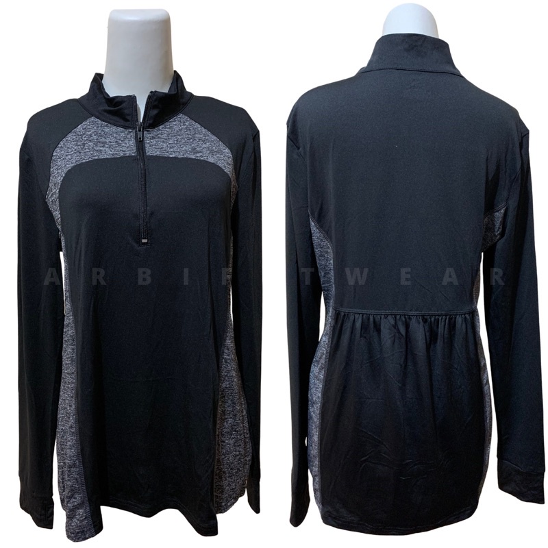 Zone Pro Zip Pullover | Baju Kaos Atasan Olahraga Wanita Hijab Lengan Panjang Fitness Gym Yoga Senam