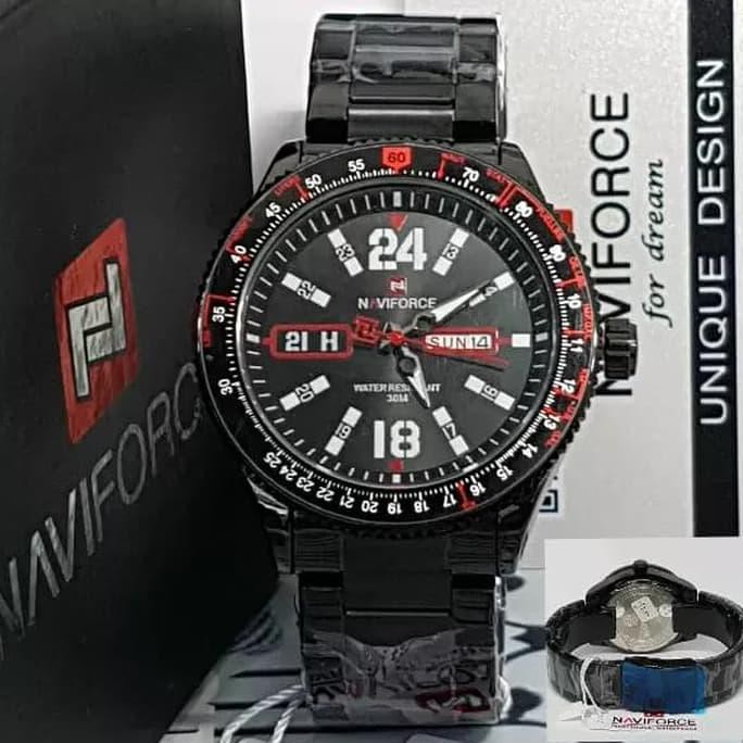 JAM TANGAN PRIA NAVIFORCE NF 9102 M ORIGINAL STAINLESS BLACK RED