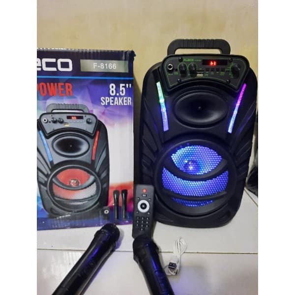 COD SPEAKER KARAOKE BLOETOOTH F 8166 8.5 INCH BONUS 2 MIC WIRELESS X BASS/SPEAKER KARAOKE MIC WIRELE