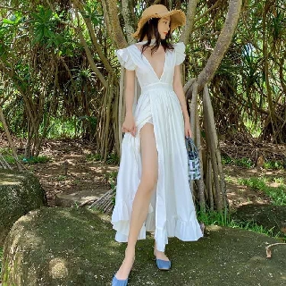 Women Beachwear Casual White Dress Pantai Backless Murah Women Beachwear Casual White Dress Pantai Backless Murah