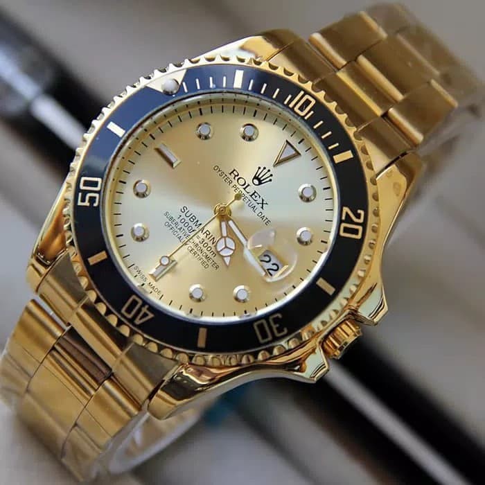 Jam Tangan Rolex Pria Tanggal Aktif Free Box - Gold ring Hitam