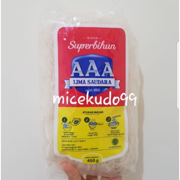 

TERMURAH!! SUPER BIHUN AAA 450 GRAM / BIHUN LIMA SAUDARA