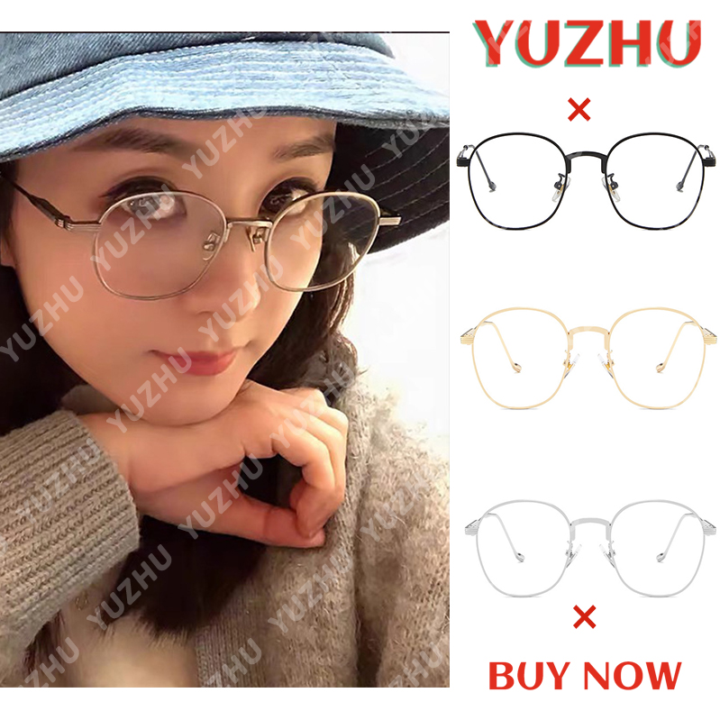 (YUZHU) COD New Fashion Gold Silk Border Kacamata Bulat Anti-biru untuk Wanita / Pria