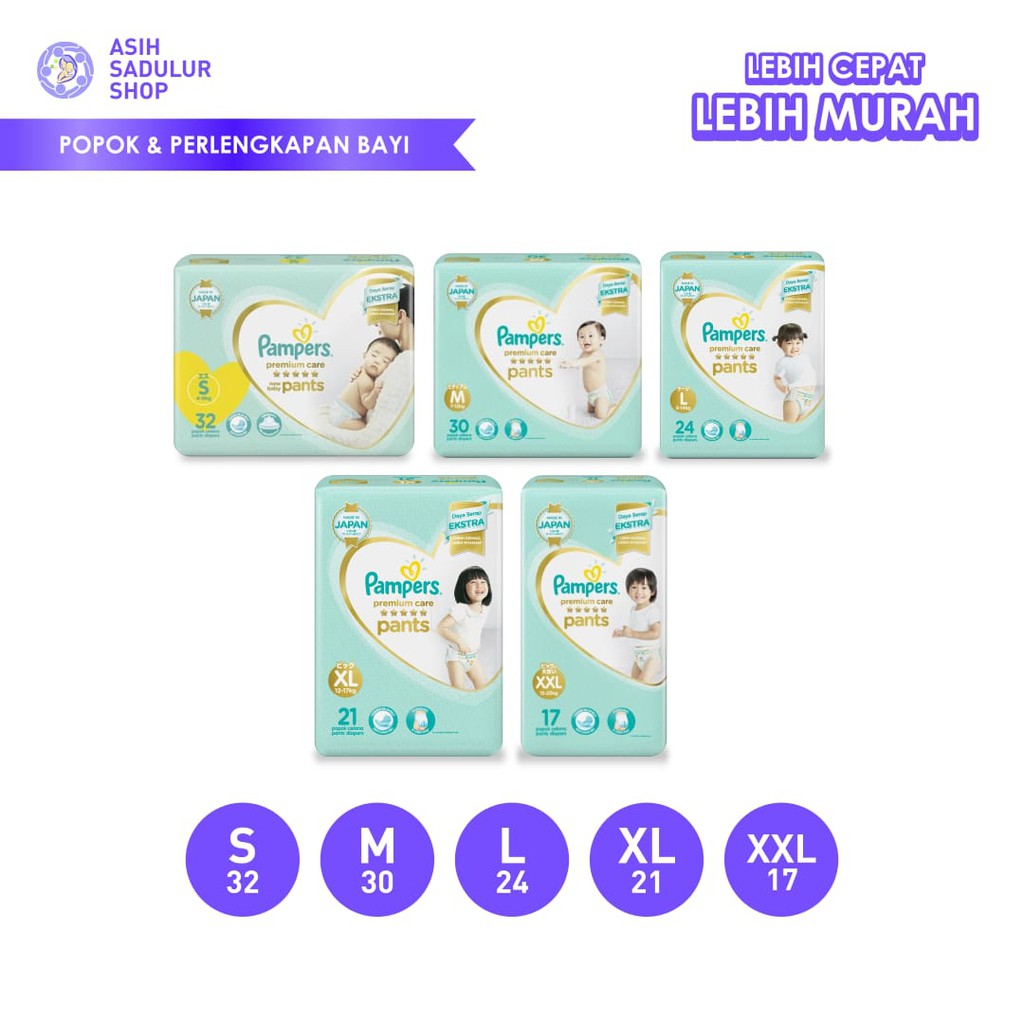 Pampers Premium care pants S32,M30,L24,XL21,XXL17 popok