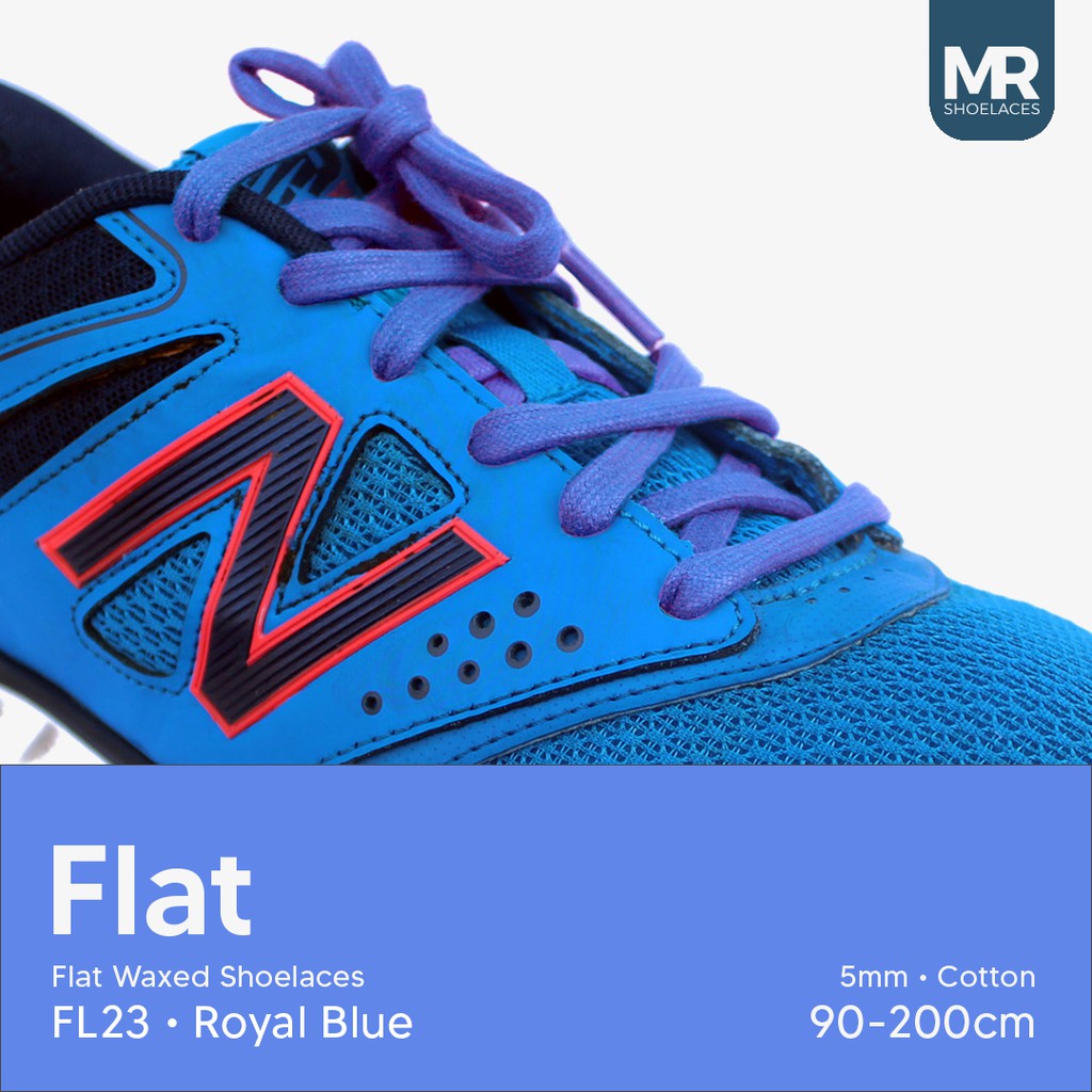 MR Shoelaces FL23 Royal Blue (Biru) - Tali Sepatu Lilin 5mm Gepeng Flat Pipih (Waxed Laces) 90cm 100cm 120cm 150cm 180cm 200cm (Waxed Laces) - Premium Shoelace