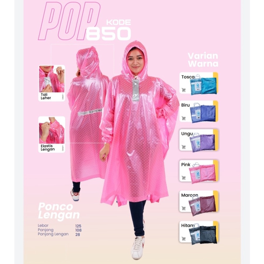 Jas Hujan Poncho Pop  Plevia 850 Poncho Motor Unisex ponco polkadot lengan