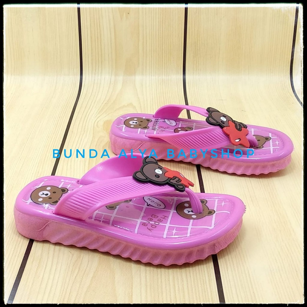 Sandal Anak Perempuan Jepit IMPORT Usia 1 2 3 Tahun FANTA - Sandal Anak Cewek Lentur Motif Love Bear Alas Karer Anti Licin Size 24 - 29