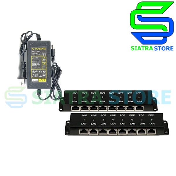 Paket POE Injector 8 Port + Switching Adaptor 24V 3A | Pasif POE 8Port