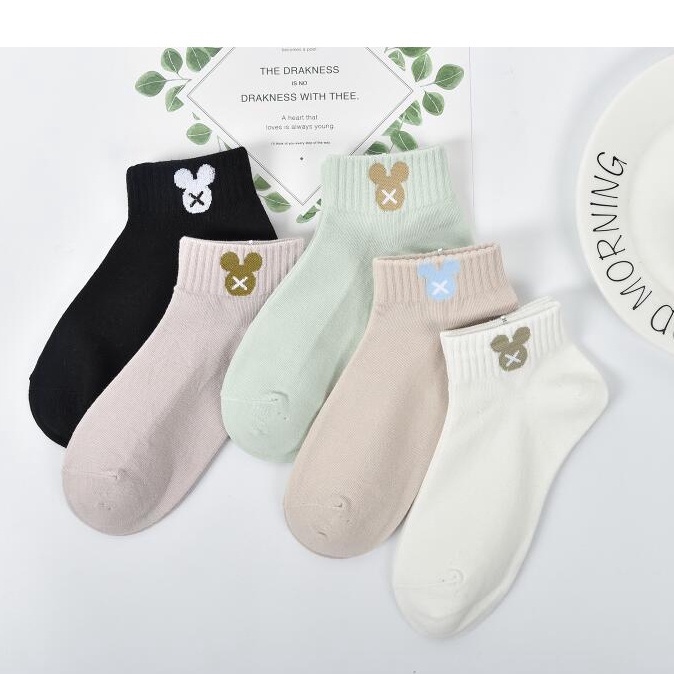 MURMURE.ID | KAOS KAKI WANITA UNISEX RENDA SOCK IMPORT KUALITAS PREMIUM MOTIF MIKI SMILE CS035 CS036-MIKI BROWN