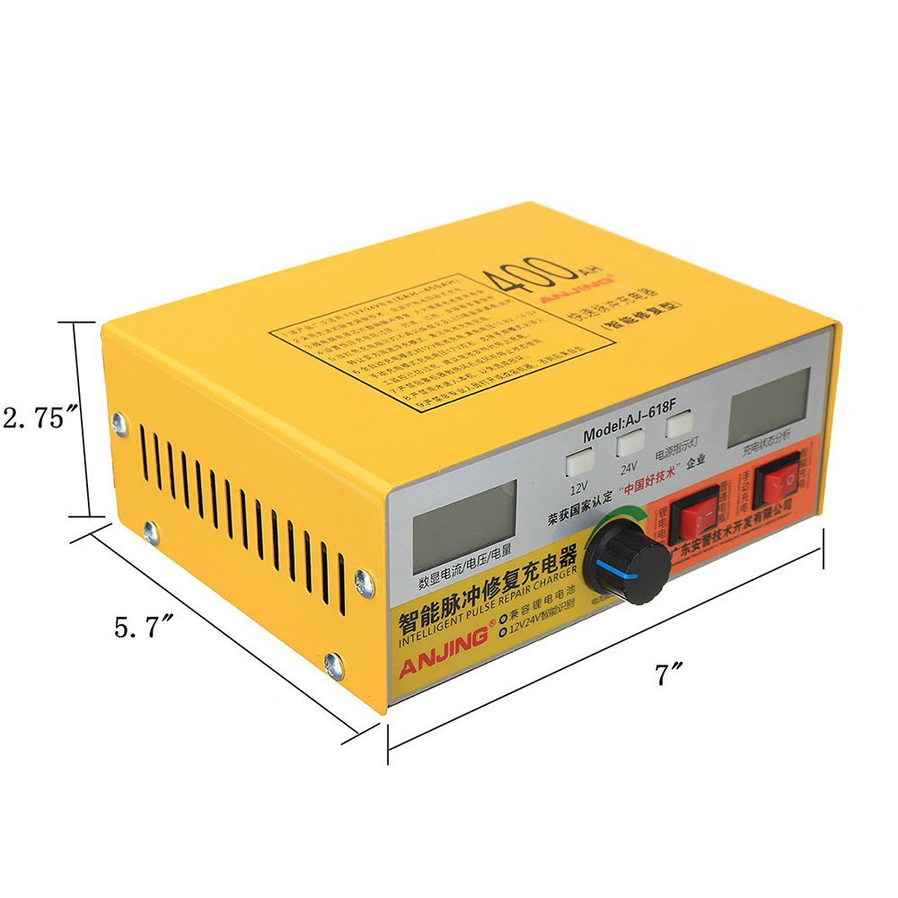 ANJING Charger Aki Mobil Motor 260W 12V/24V 400AH + LCD - AJ-618F - Yellow