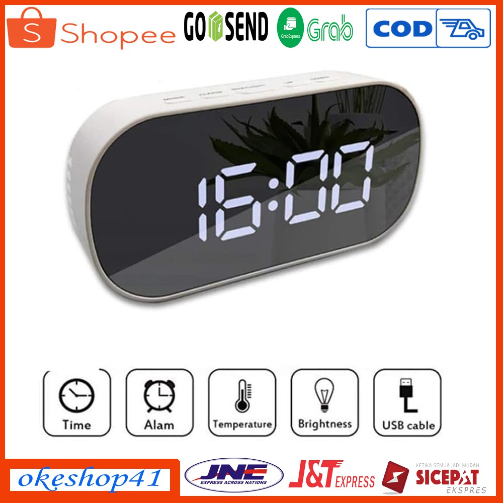 Jam Meja Mini Digital Clock LED DT-6506 Weker Desktop White