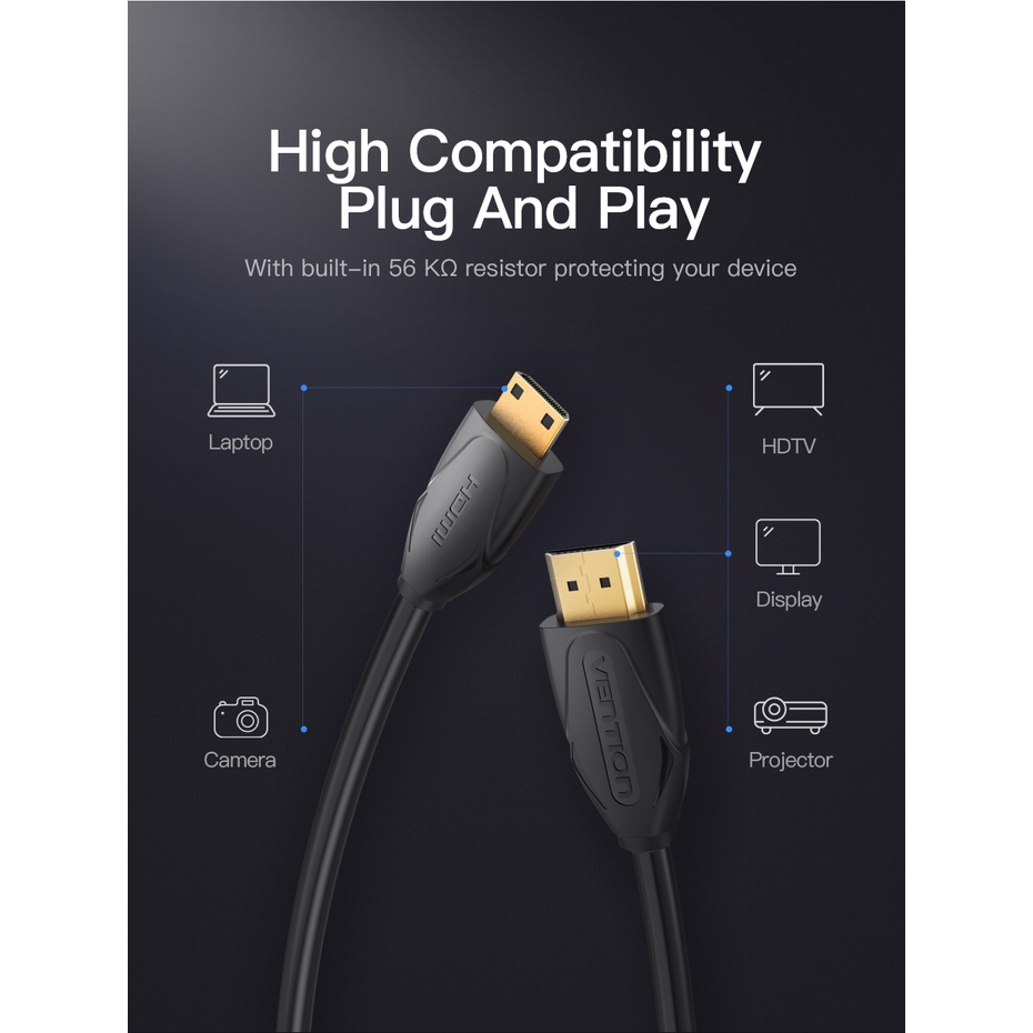 ( Bisa COD ) Vention Kabel HDMI to Mini HDMI v1.4 Full HD 3D High Speed VAA D02 Ori