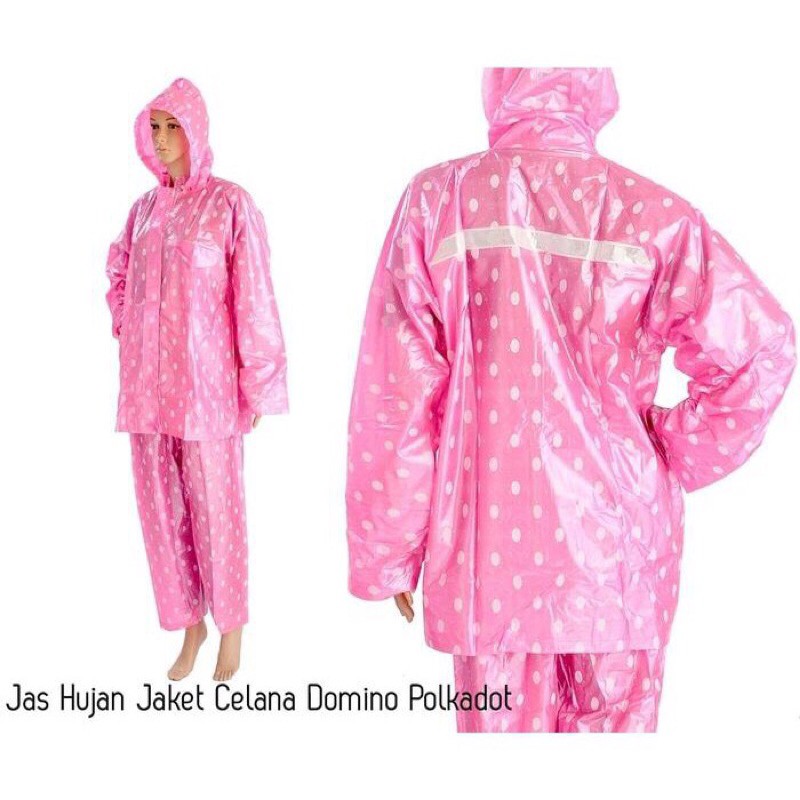 Jas Hujan Setelan Gajah Domino Polkadot/Jas Hujan Bahan 100% PVC Tebal Ukuran All Size (Murah)