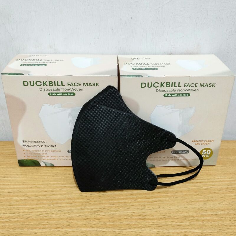 masker duckbill y&amp;b care original isi 50 pcs hitam dan putih masker duckbil ynb kualitas bagus mirip sensi mask duckbill