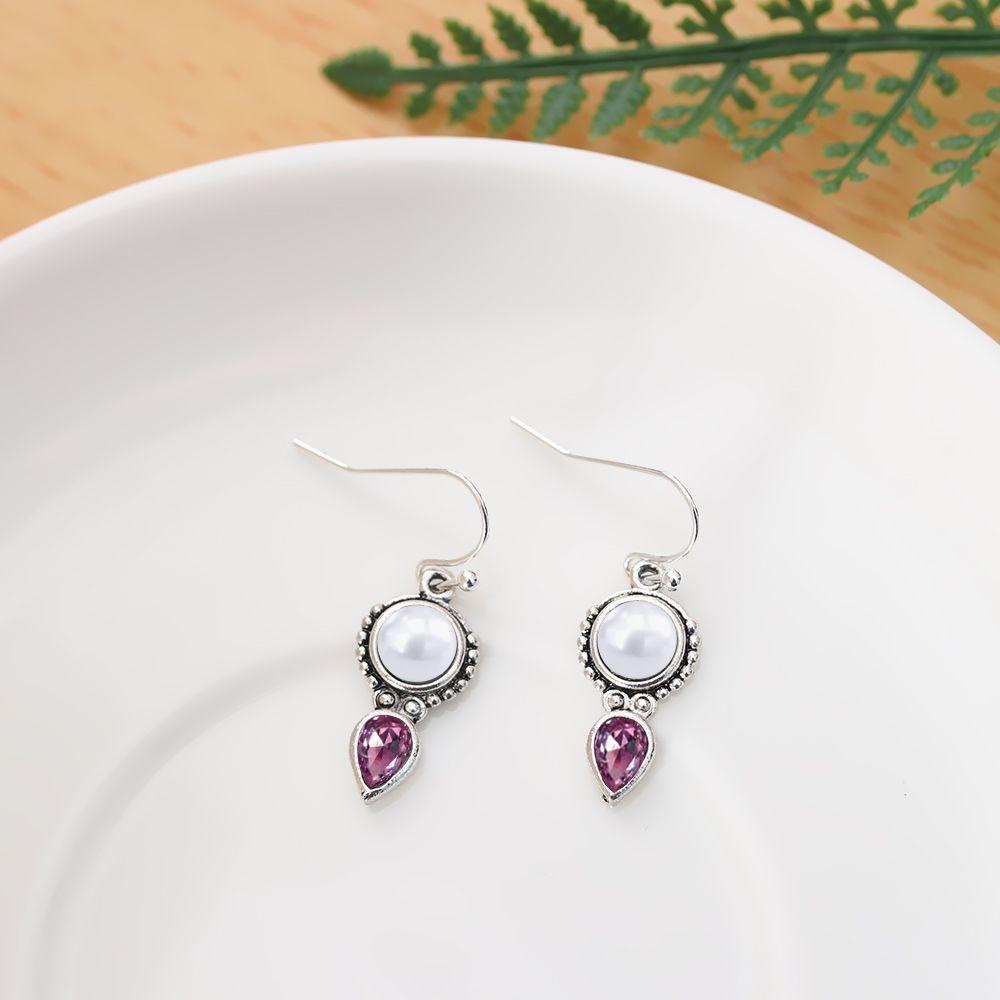 R-flower Moonstone Earrings Perhiasan Tunangan Lapis Perak925 Amethyst Hook Eardrop