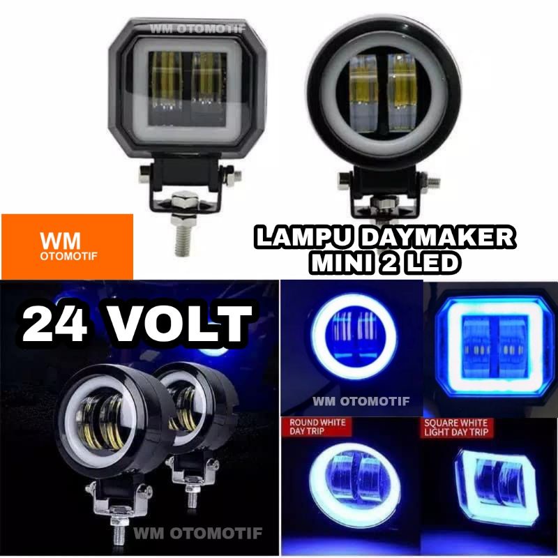 Lampu Tembak Sorot LED 24 Volt Daymaker Mini CWL 2 Mata Truk Bus Canter Fuso Tronton Ring Angel Motor Mobil Putih Demon Bar Cree Truck Bis Biru Merah Putih