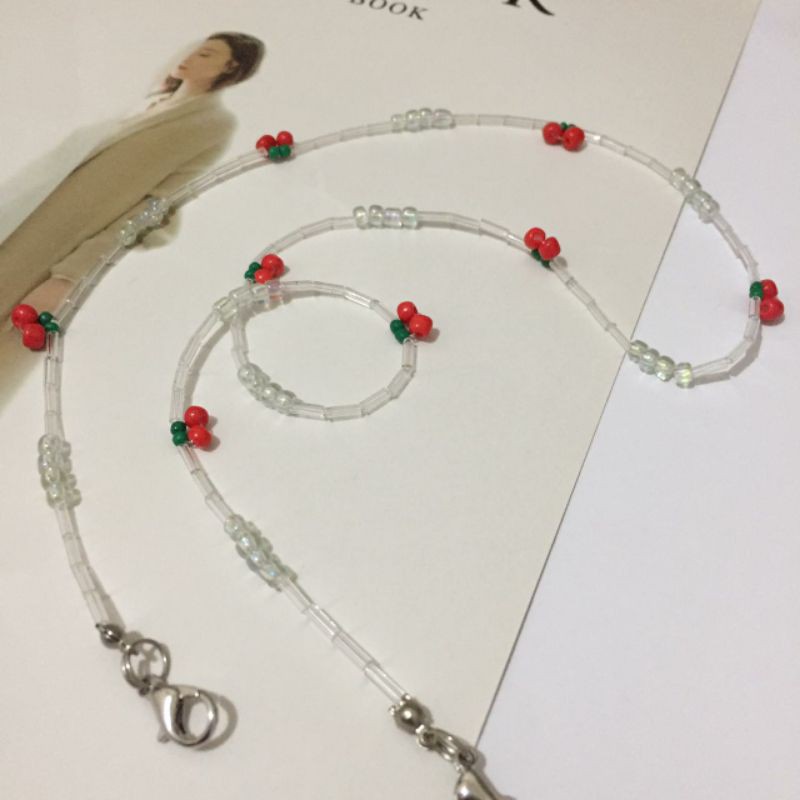 🆕 [INSO.] Mask Strap CHERRY Series / Stap Masker Mutiara / Kalung Masker Korea / Tali Masker Korea