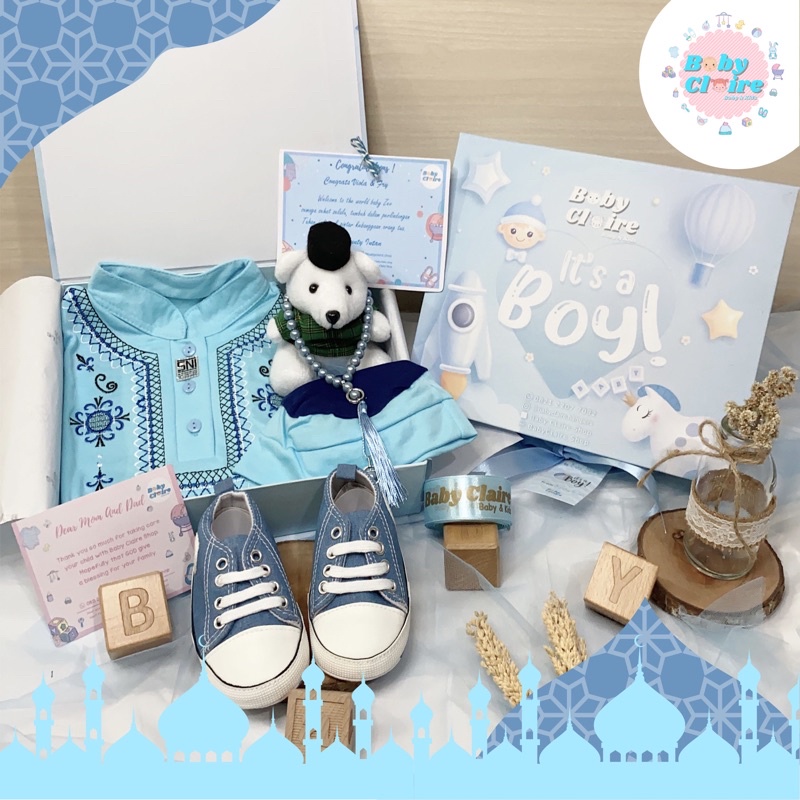 Hampers baby boy baju baju koko, gamis & hijab baby girl, kado lahiran bayi,hampers baby boy,hampers baby girl,kado aqiqah,parcel bayi, hampers lebaran, ulang tahun anak-Biru sepatu