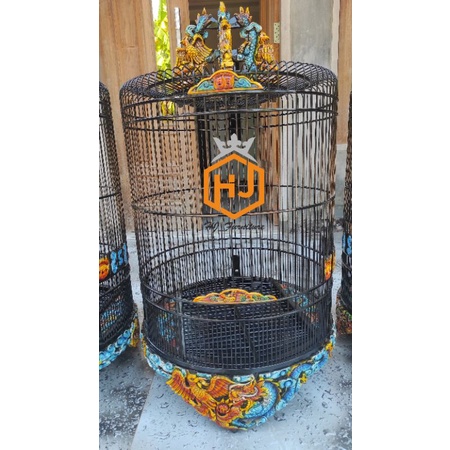 SANGKAR KANDANG BURUNG MURAI BATU MOTIF UKIR NAGA KAYU JATI FINISING AIRBRUSH
