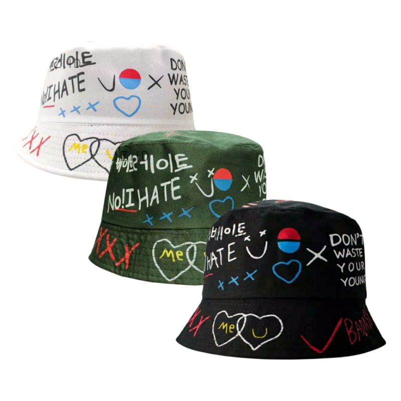 Ash shura Topi Bucket Korea Sablon Badas Bolak Balik Fisherman Pantai Murah