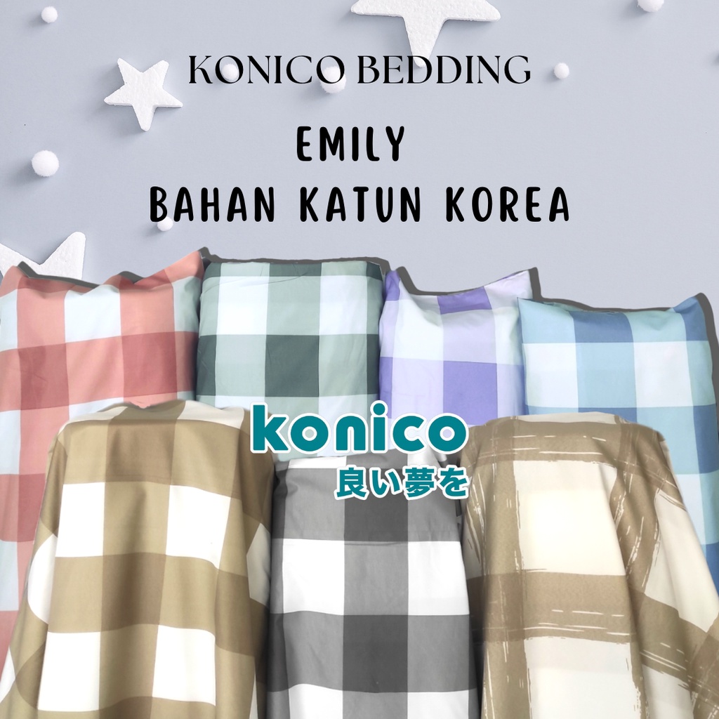KONICO Kain Bahan Meteran Motif Minimalis kotak 8 cm EMILI KHAKI BIRU PINK ABU