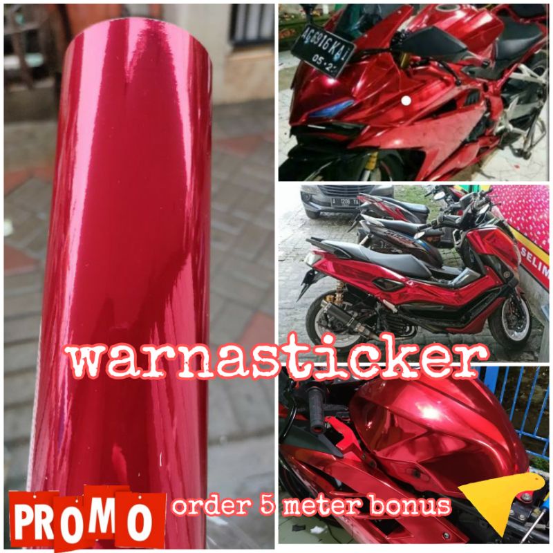 Skotlet Motor Merah Crom Metalik Skotlite Merah Sticker Motor Chrome Metallica
