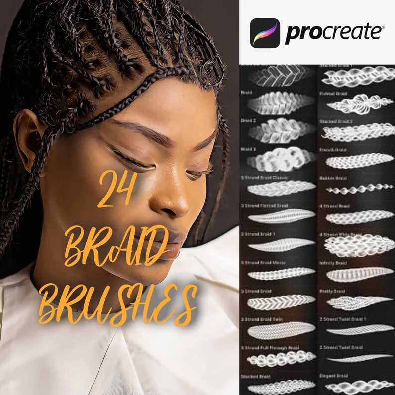 Procreate Brush - 24 Procreate Brushes for Easy Drawing Realistic Braids